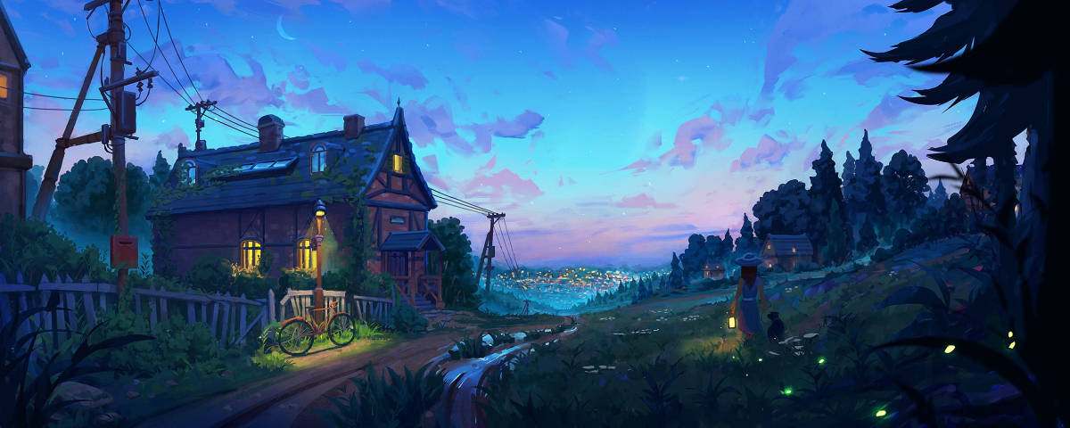 1200x480 Anime Village Wallpaper