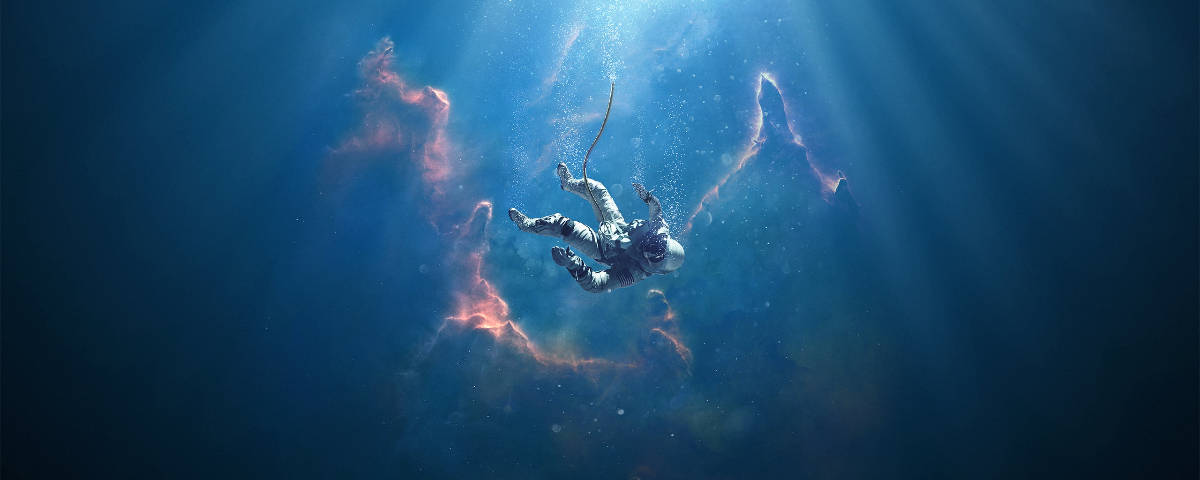 1200x480 Astronaut In The Deep Sea Wallpaper