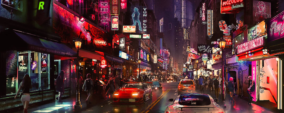 1200x480 Cyberpunk City Wallpaper