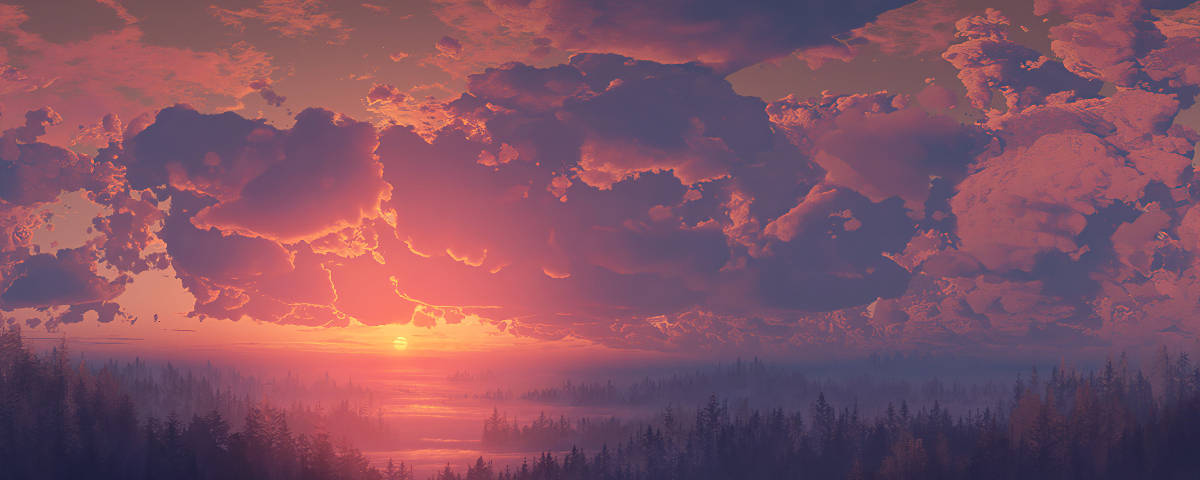 1200x480 Pink Cloudy Sunset Sky Wallpaper