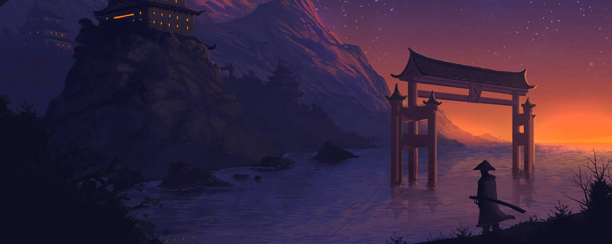 1200x480 Samurai Silhouette Wallpaper