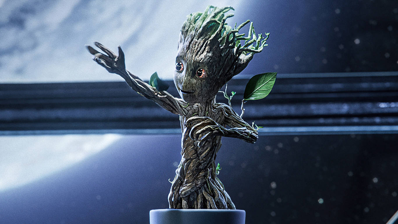 1366 X 768 Marvel Baby Groot Wallpaper