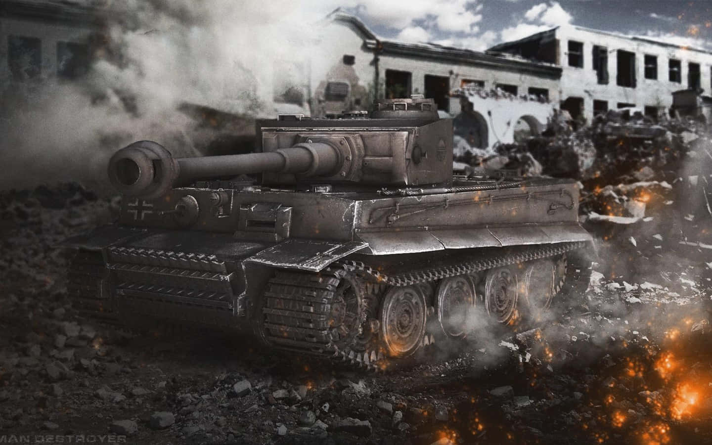 1440x900 Tanks Driving Into City Ruins Wallpaper