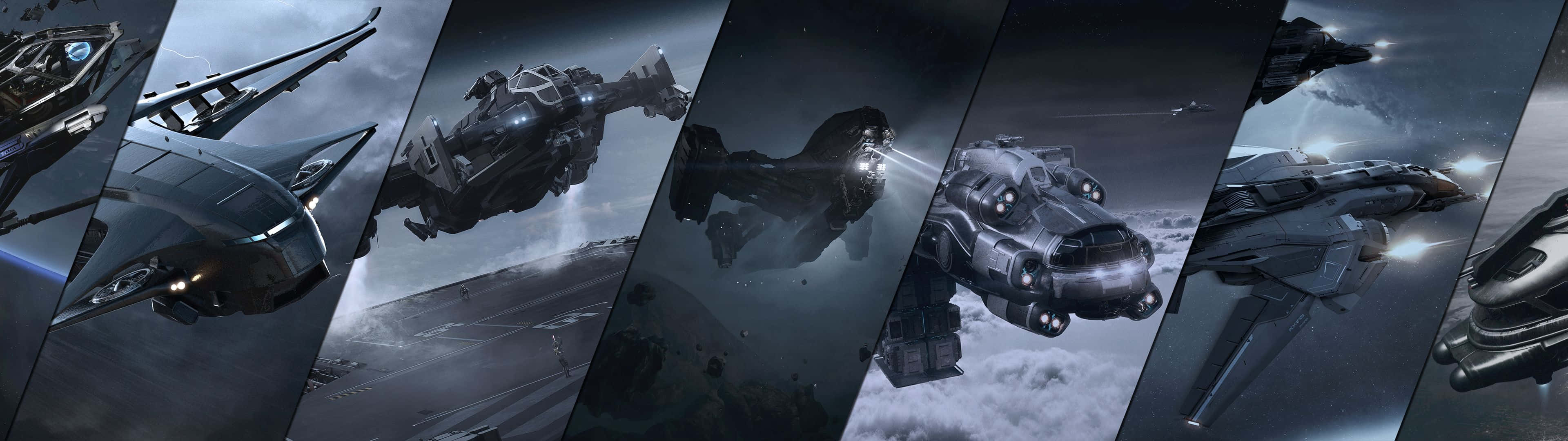 3840 X 1080 Gaming Star Citizen Battleships Wallpaper