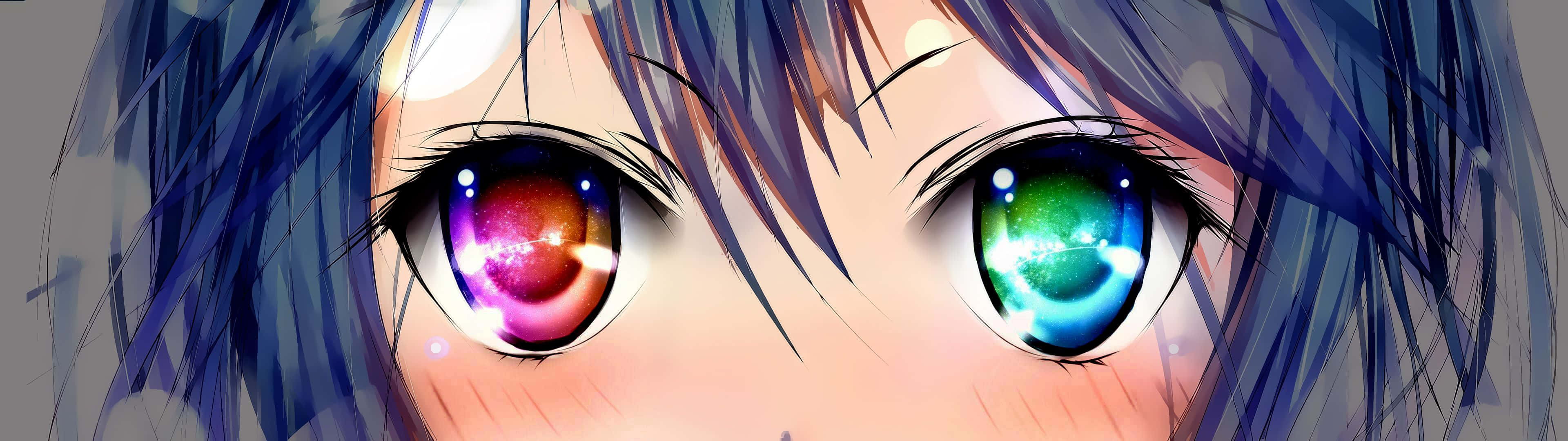 3840 X 1080 Pink Green Eye Anime Hd Wallpaper