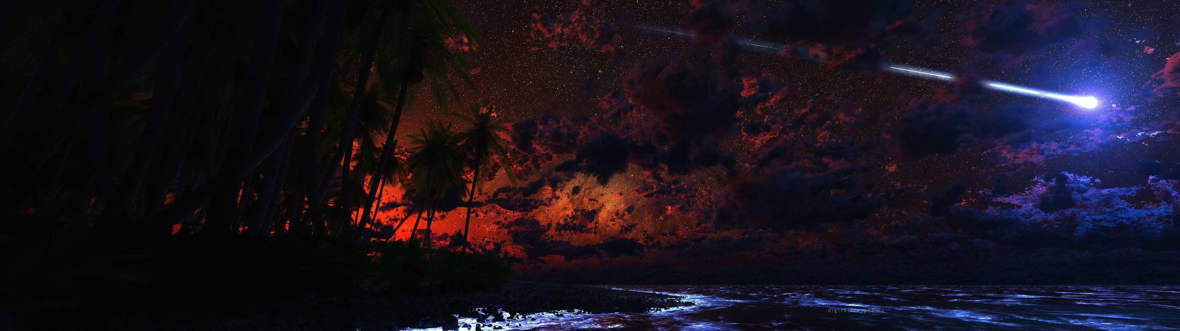 3840x1080 4k Comet And Beach Wallpaper