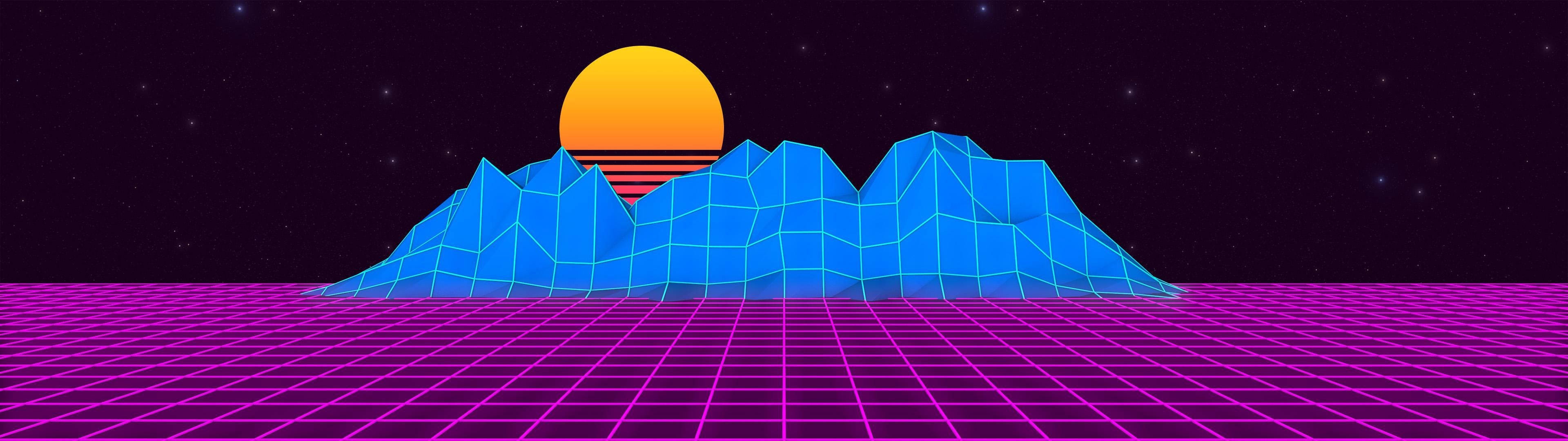 3840x1080 4k Retrowave Sun Wallpaper