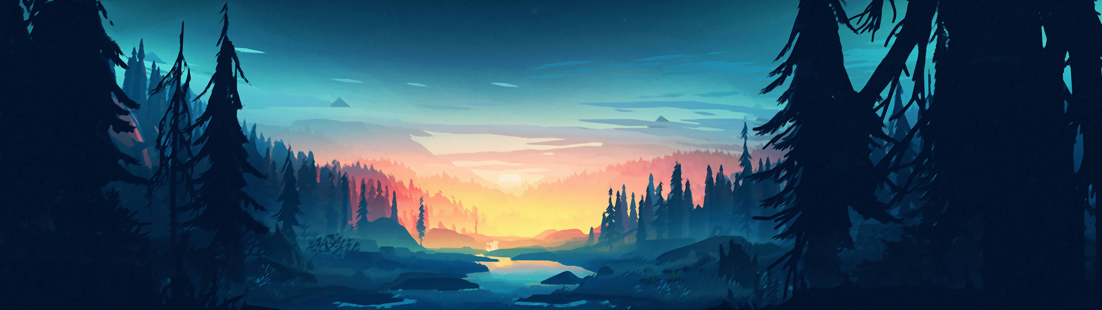 3840x1080 4k Sunrise In Forest Wallpaper