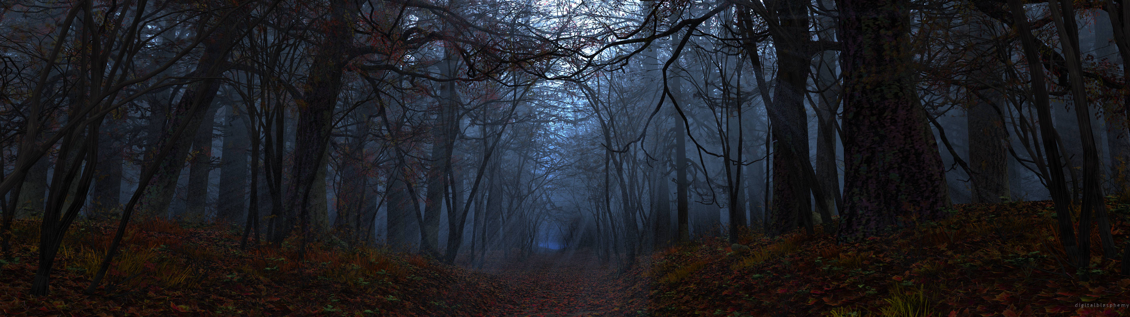 3840x1080 Hd Dual Monitor Dark Forest Wallpaper