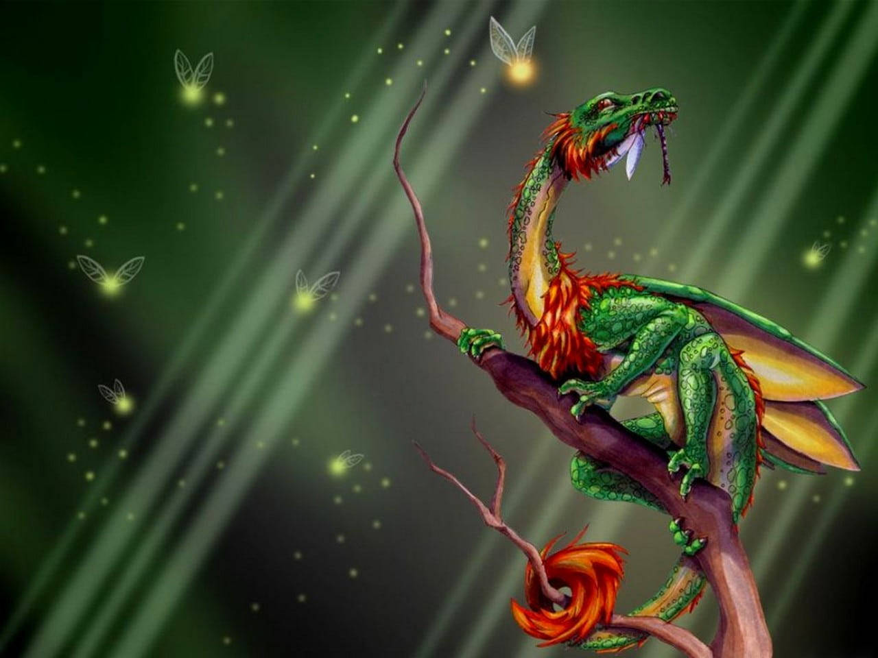 3d Green Mystical Dragon Wallpaper