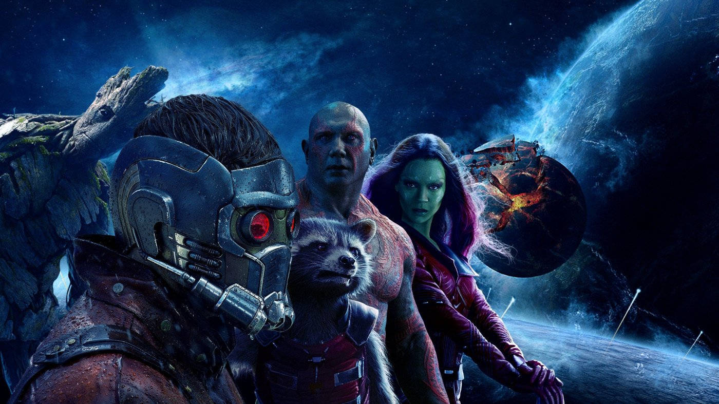 4k Guardians Of The Galaxy With Drax, Gamora, Rocket And Star Lord Wallpaper