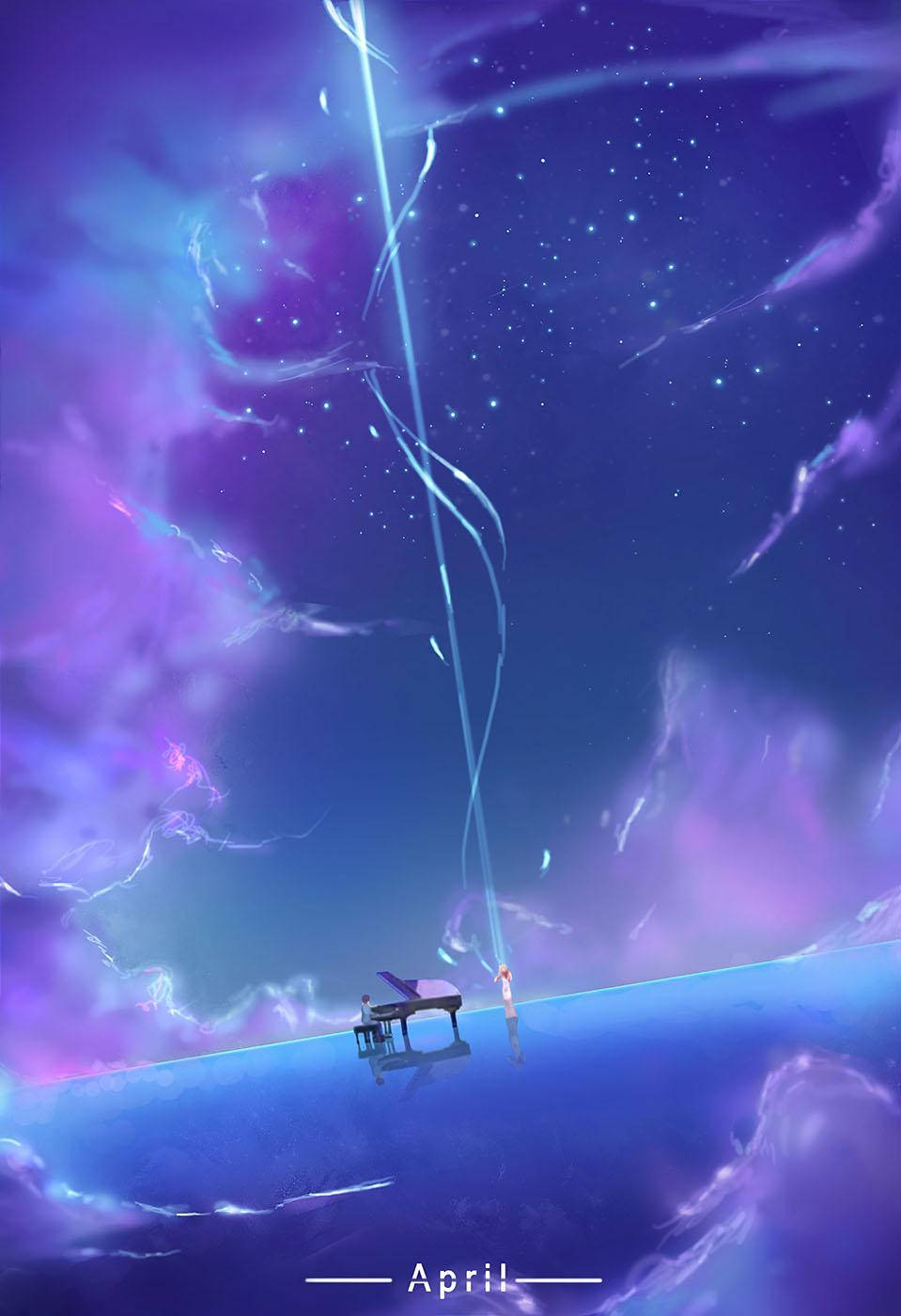 A Beautiful Blue Aesthetic Of The Hit Anime Series “your Lie In April”. Wallpaper