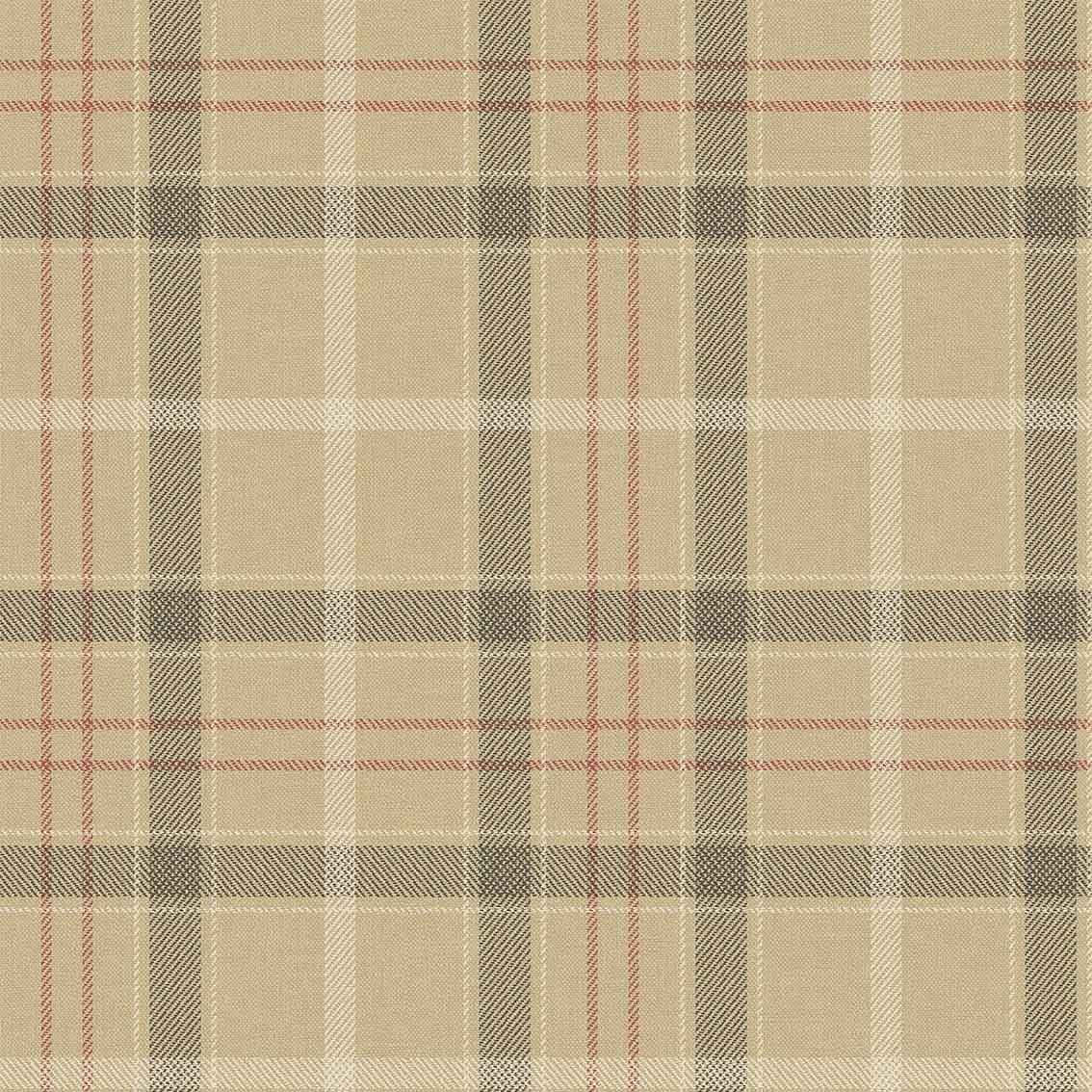 A Beige And Red Plaid Fabric Wallpaper