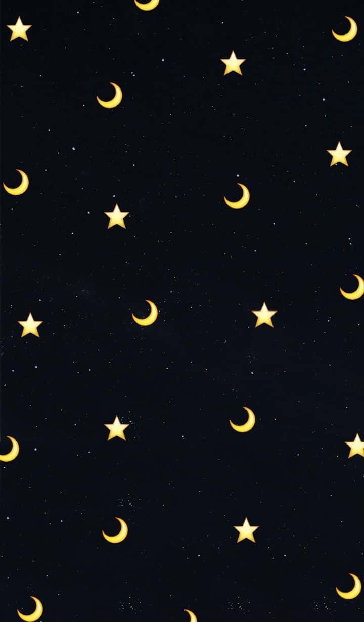 A Black Background With Stars And Moons Wallpaper