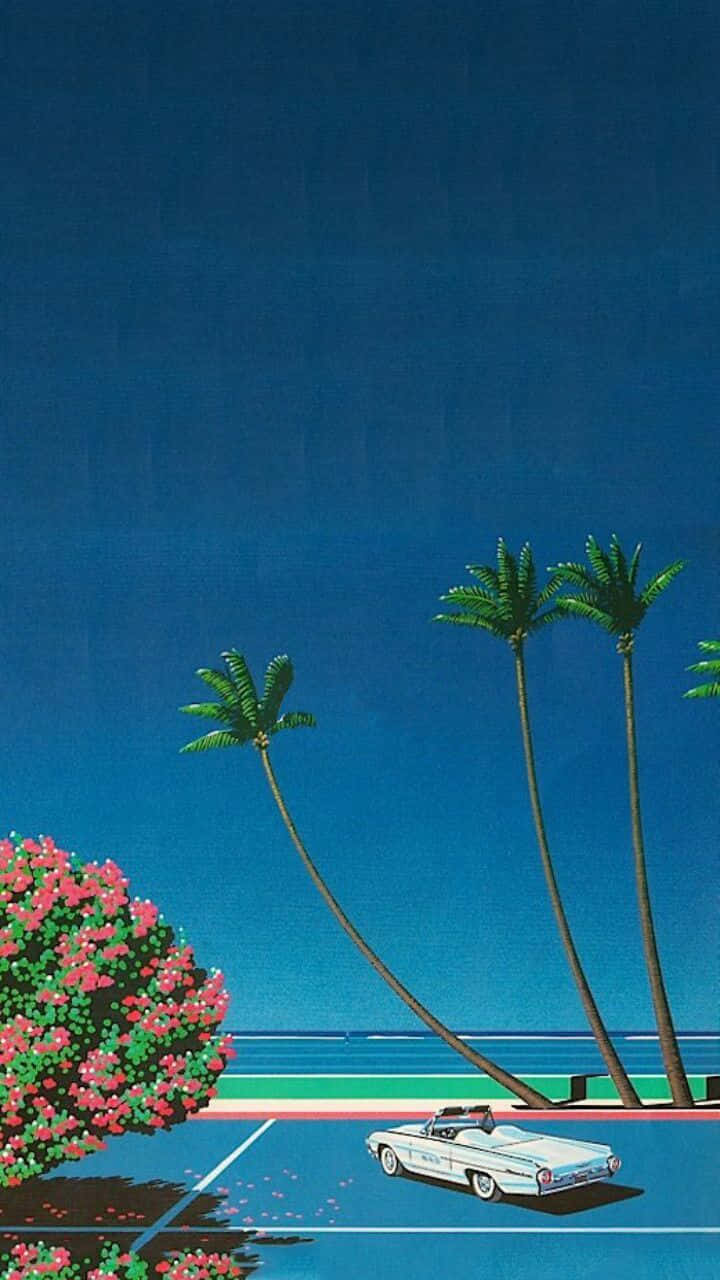 A Car Is Parked In A Parking Lot With Palm Trees Wallpaper