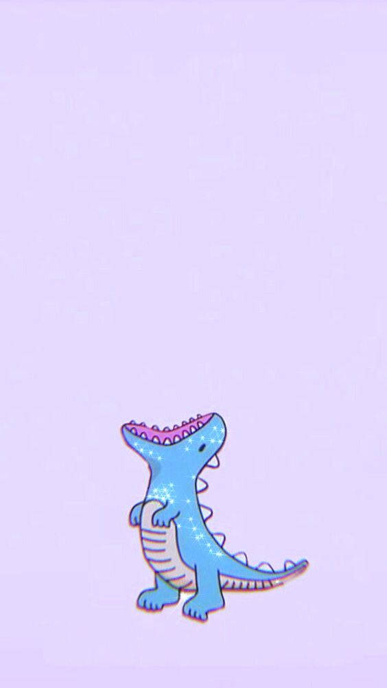 A Cartoon Dinosaur Uses His Phone Wallpaper