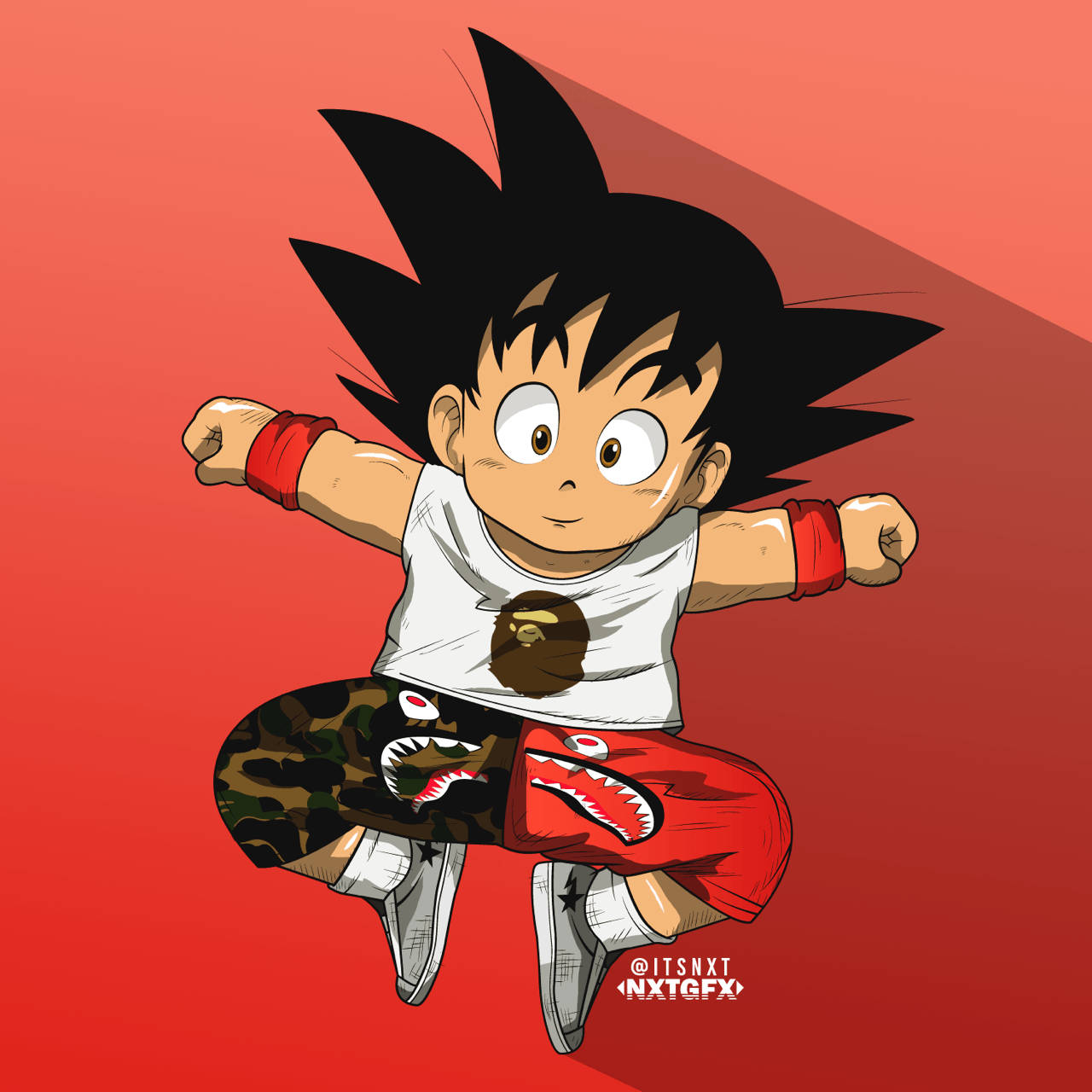 A Cartoon Of A Dragon Ball Character Jumping Wallpaper