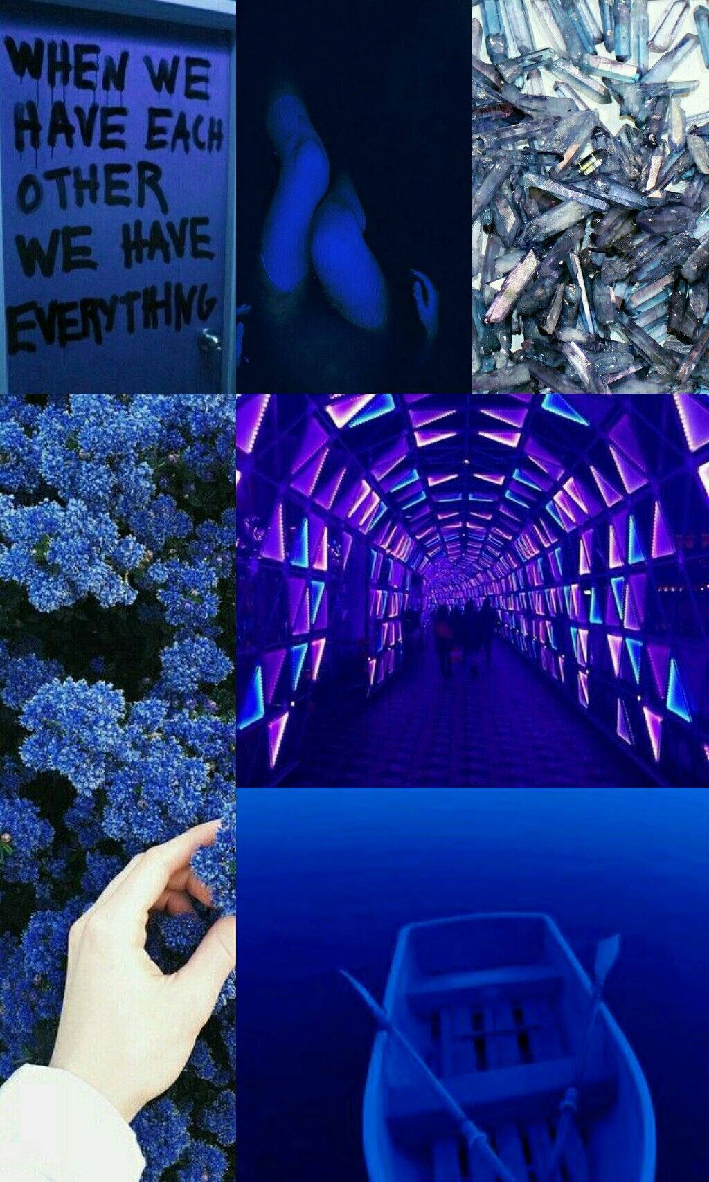 A Collage Of Blue Pictures With A Hand And A Boat Wallpaper