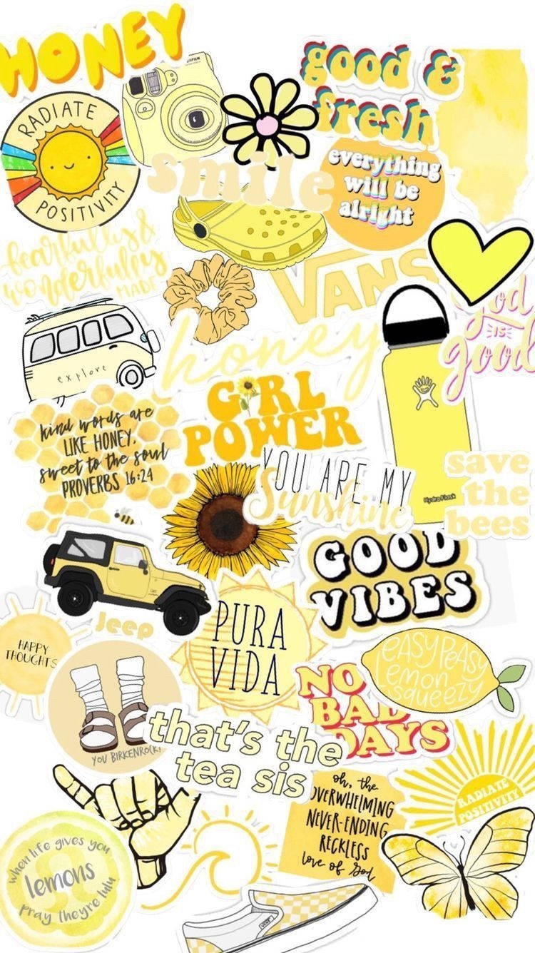 A Collection Of Adorable Yellow Stickers On White Backdrop Wallpaper