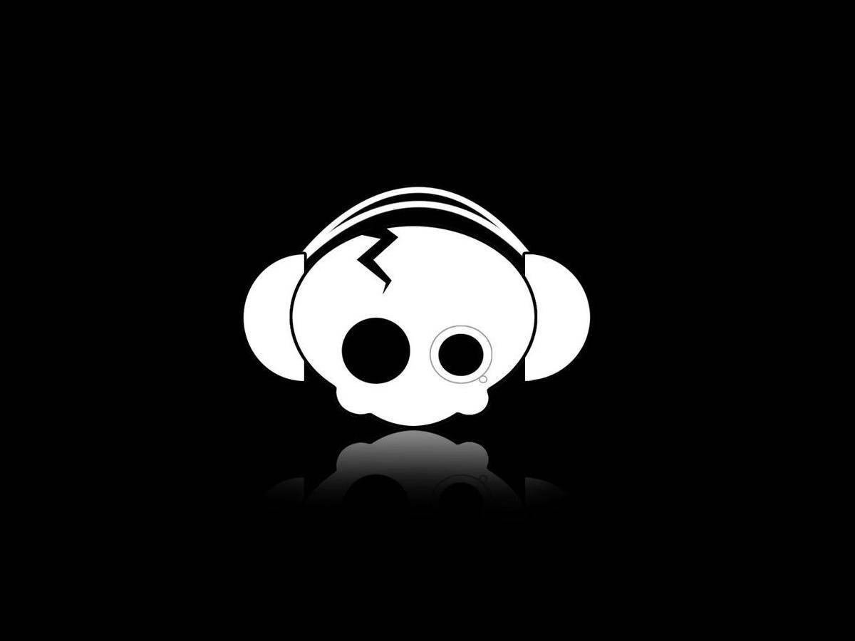 A Cute Skeleton Head With A Headphone Wallpaper