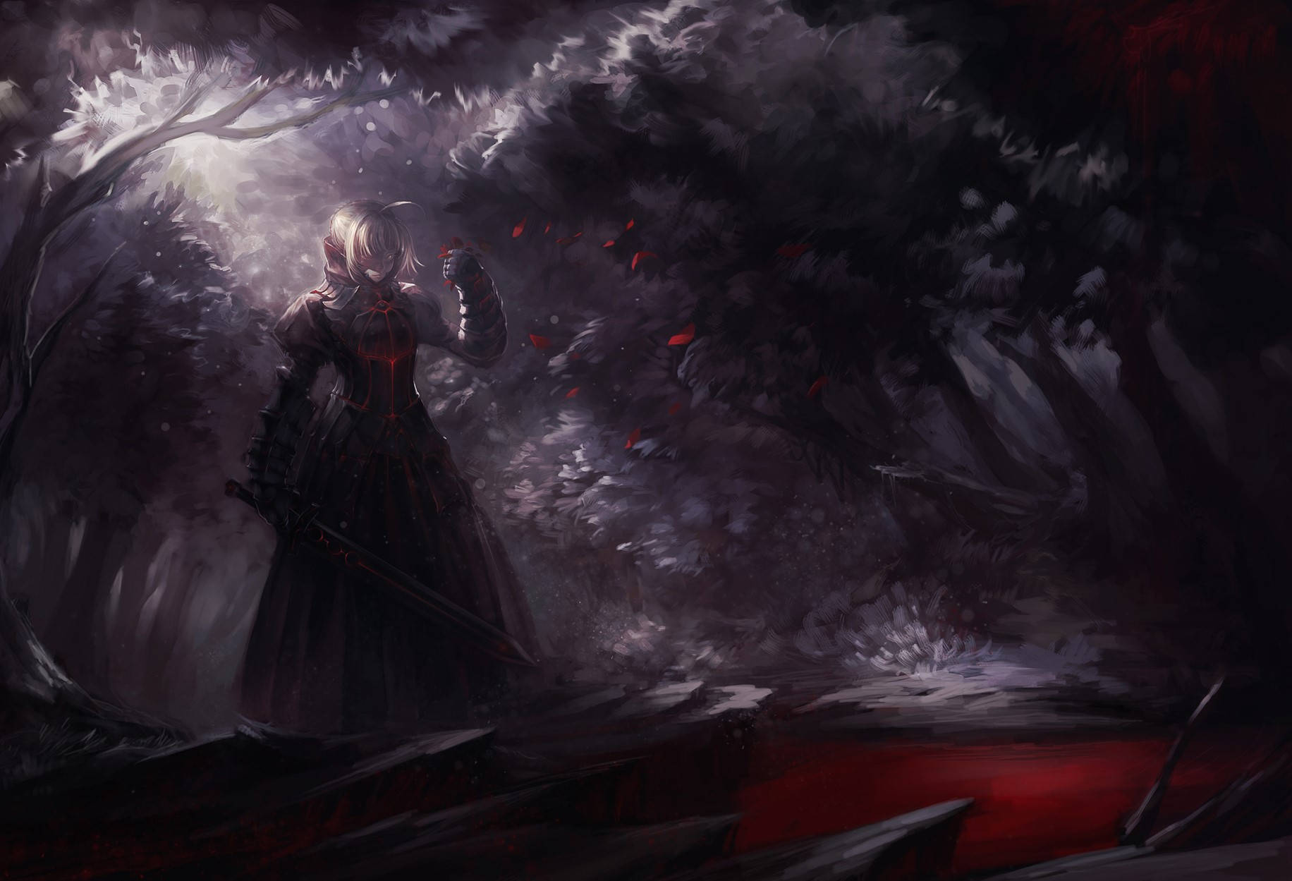 A Dark Fantasy Painting Of A Woman In A Forest Wallpaper