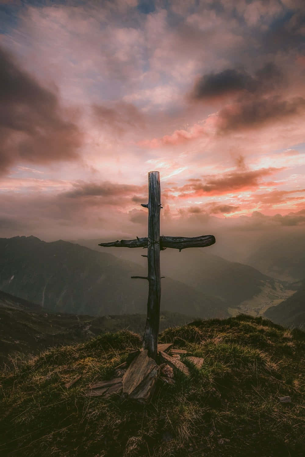 A Faith Filled Cute Cross Against A Bright Cranberry Background Wallpaper