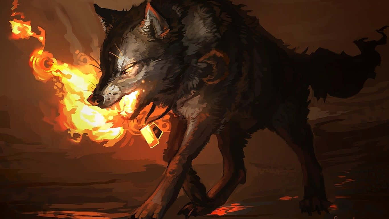 A Fearsome Fire Wolf Emerging From The Depths Of Burning Embers Wallpaper