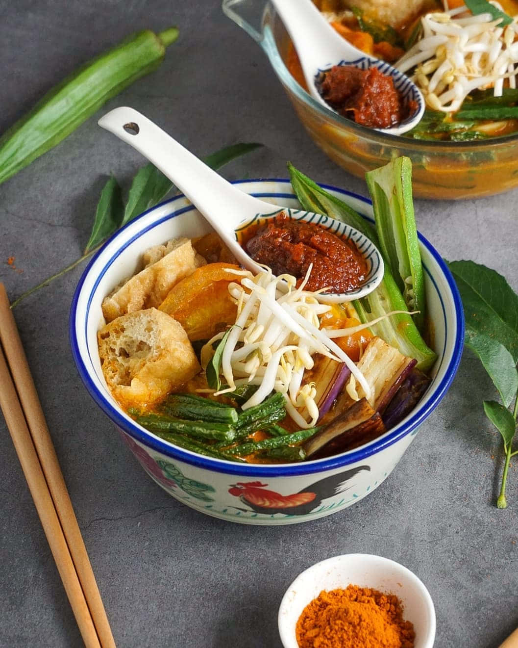 A Flat-lay Assortment Of Curry Laksa Ingredients Wallpaper