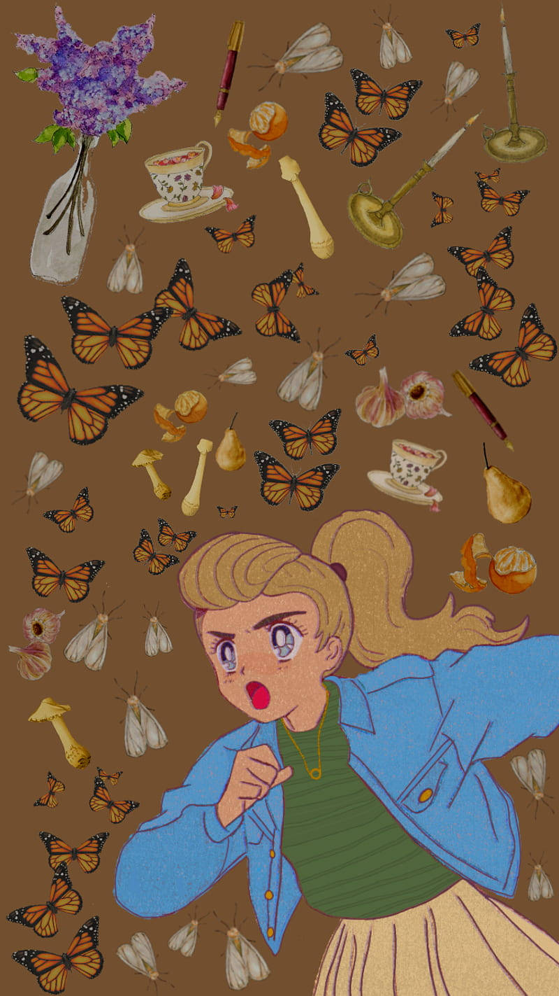 A Girl With Butterflies In Her Hair Wallpaper