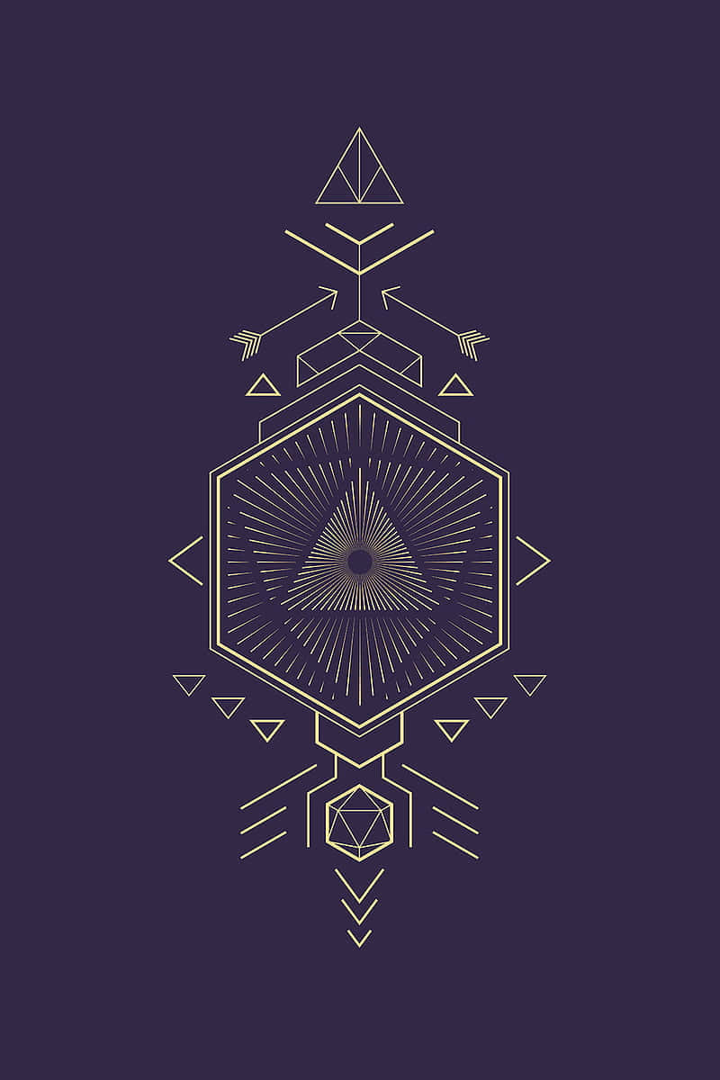 A Gold Eye With Geometric Shapes On A Purple Background Wallpaper