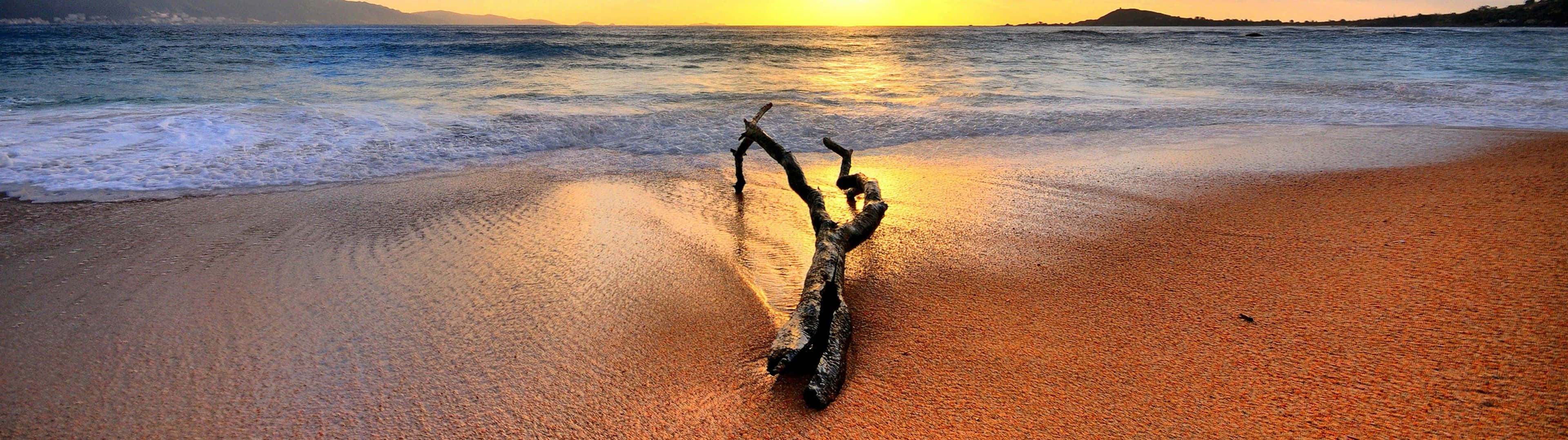 A Laptop With A Matched Dual Monitor Propped Up Against A Beach Chair. Wallpaper