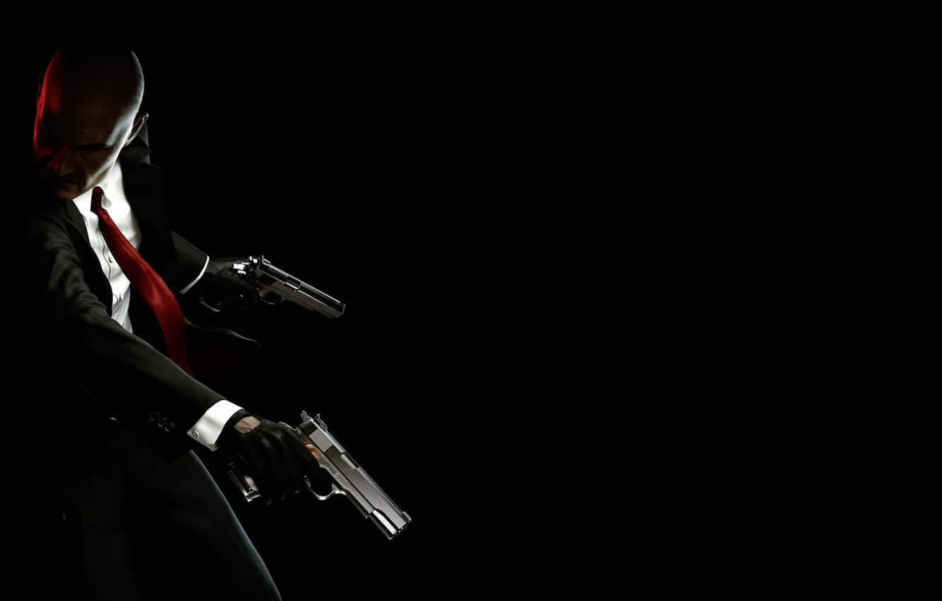 A Man In A Suit Holding Two Guns Wallpaper