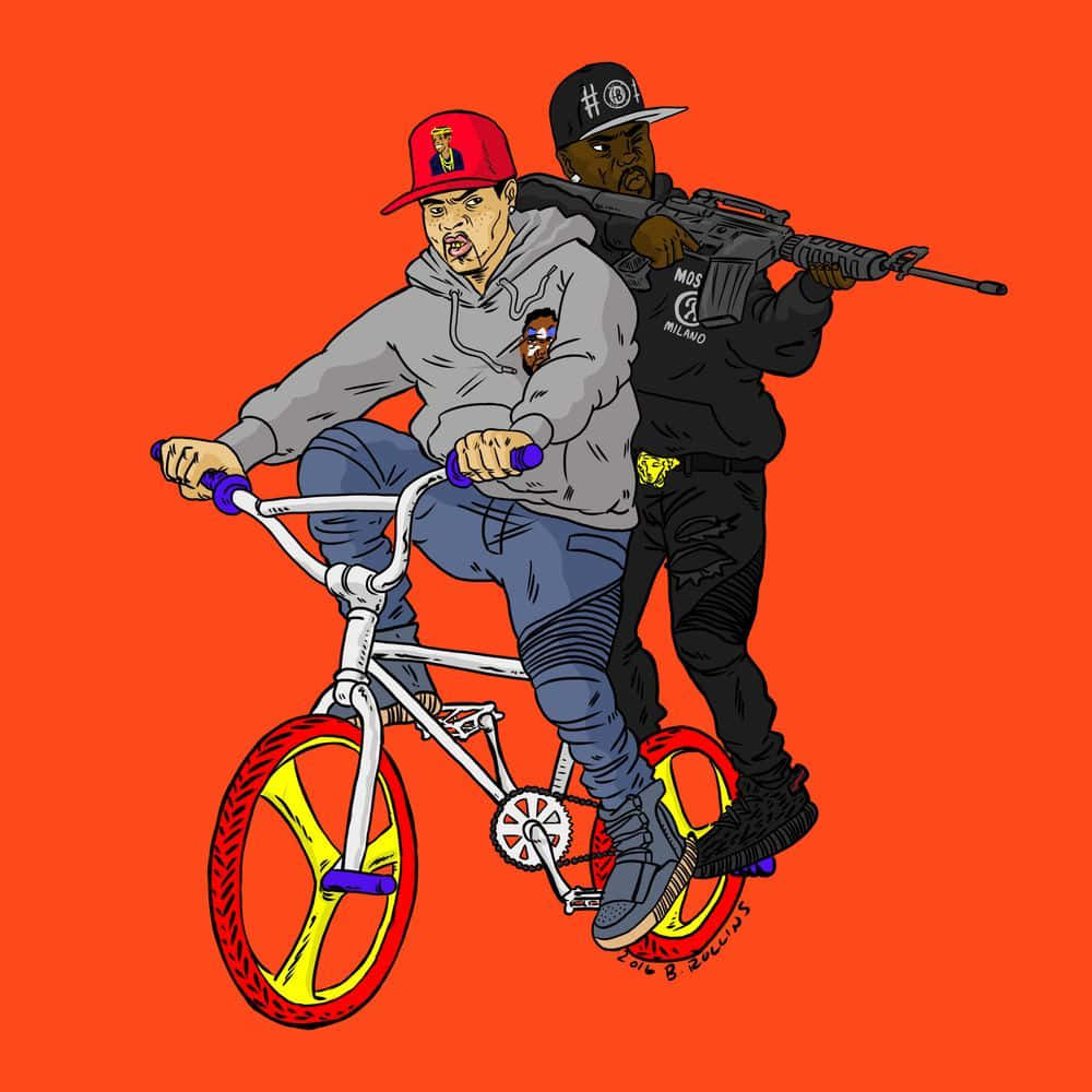 A Man Riding A Bike With A Gun Wallpaper