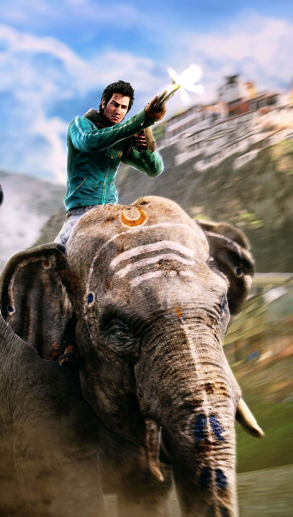 A Man Riding An Elephant With A Gun Wallpaper