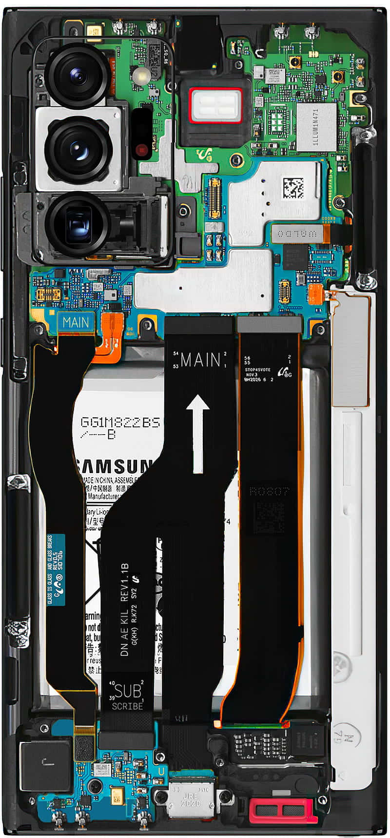 A Phone With Its Internal Parts Exposed. Wallpaper