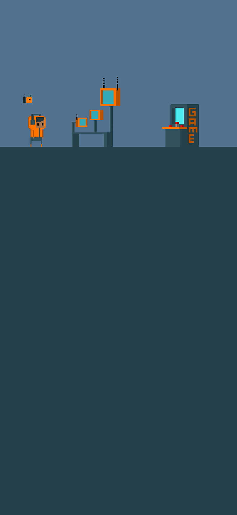 A Pixel Art Image Of A Small Building With A Blue Sky Wallpaper