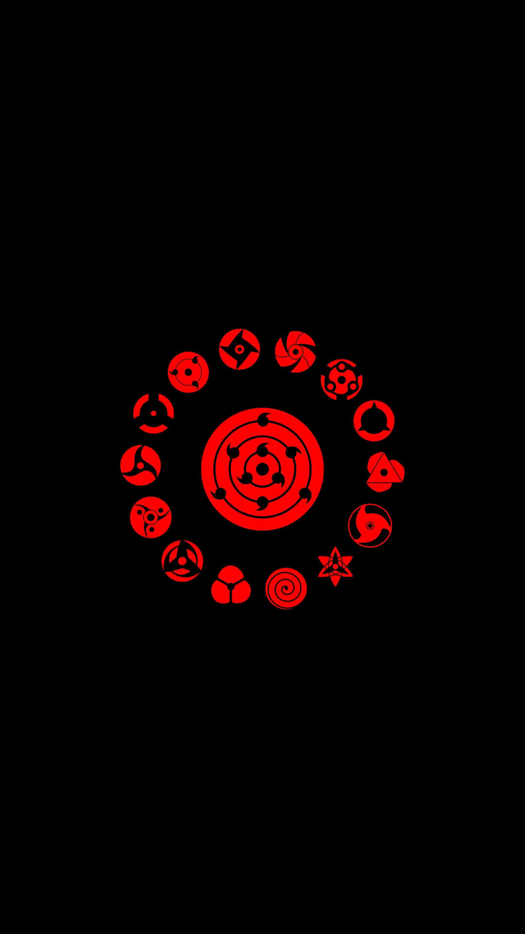 A Red Circle With Various Symbols On It Wallpaper