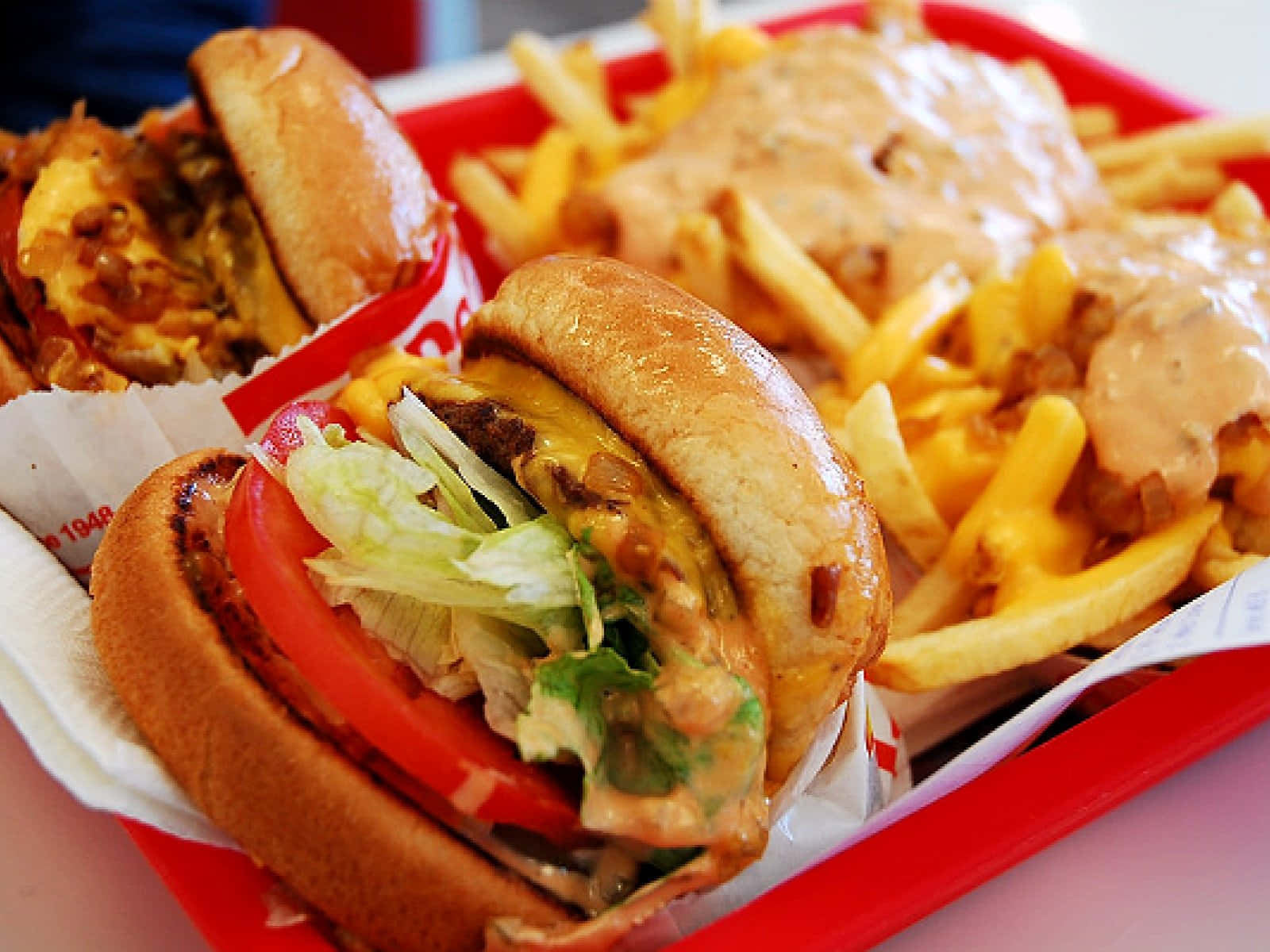 A Red Tray With Food Wallpaper