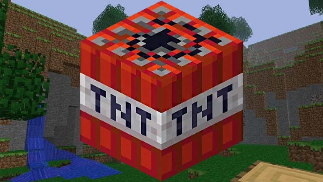 A Scene From Minecraft Featuring Tnt Explosions Wallpaper