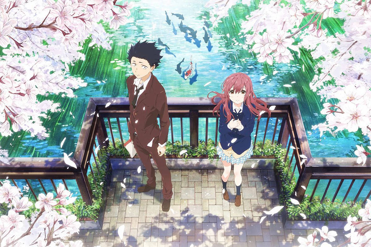 “a Silent Voice” Of Love Along The Sakura Creek Wallpaper