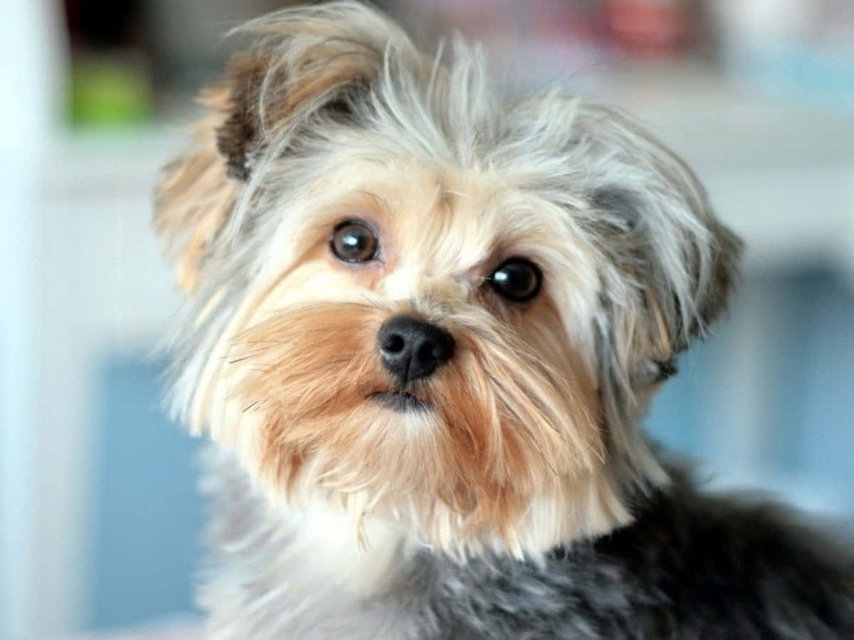 A Small Dog Is Sitting On A Bed Wallpaper