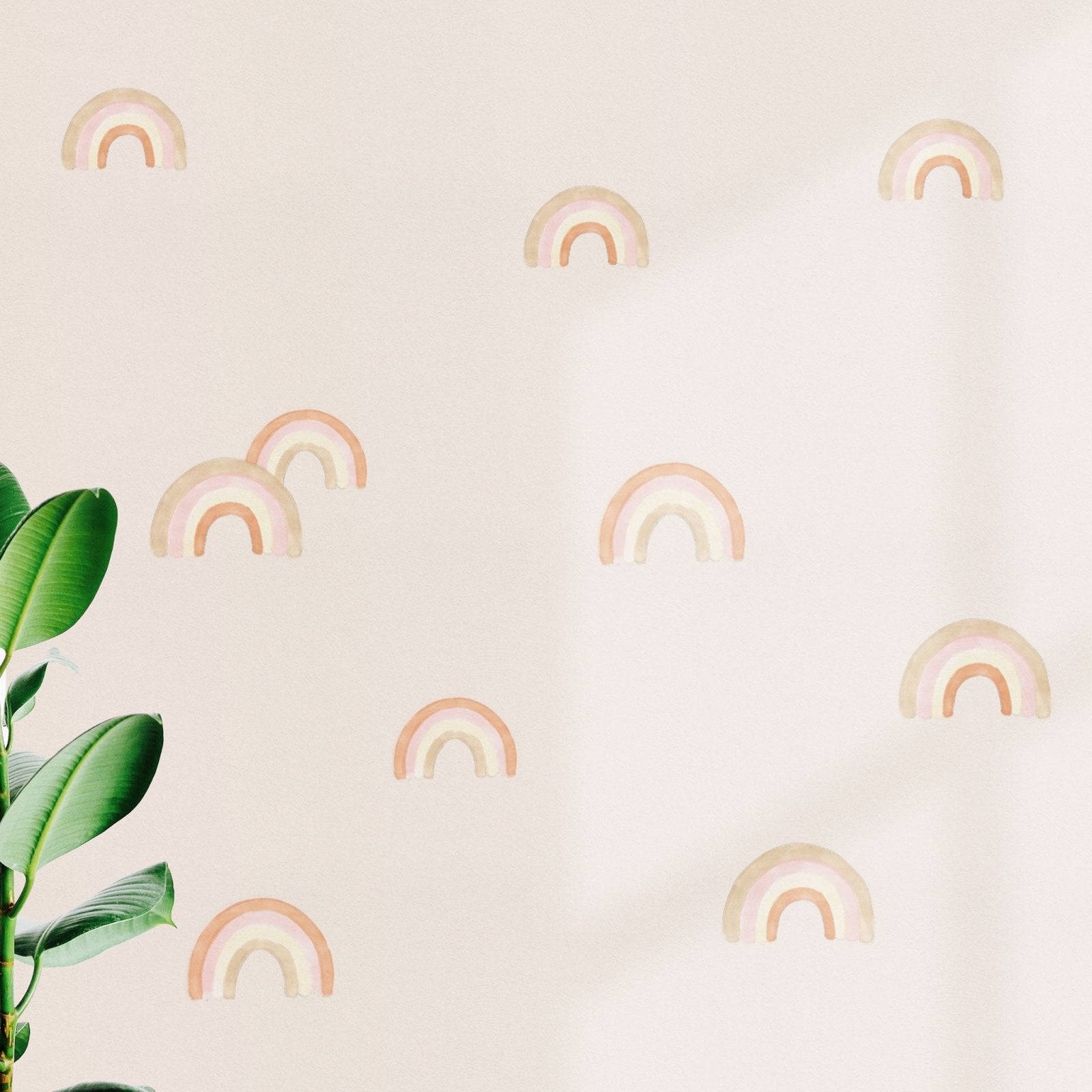 A Wall With Rainbows And A Plant In Front Of It Wallpaper