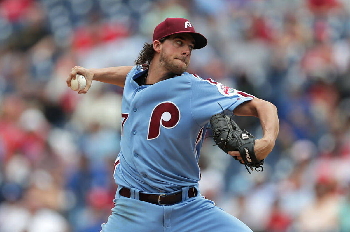 Aaron Nola Blue Phillies Jersey Wallpaper