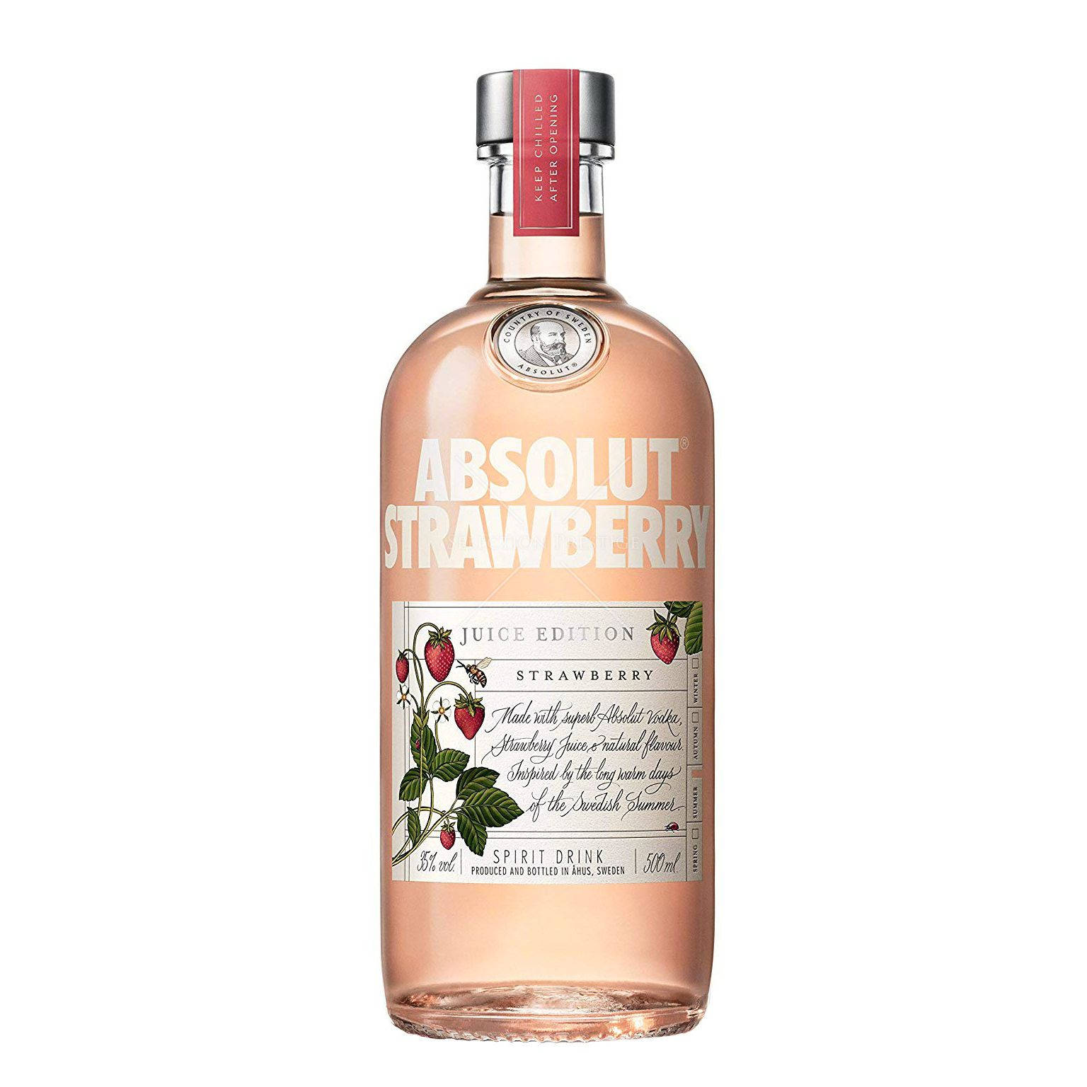 Absolut Vodka With Fresh Strawberries On A Pristine White Background Wallpaper