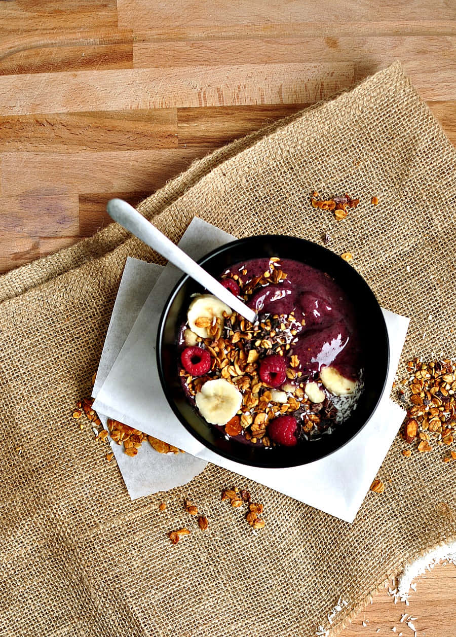 Acai Bowl Granola Fruit Top View Wallpaper