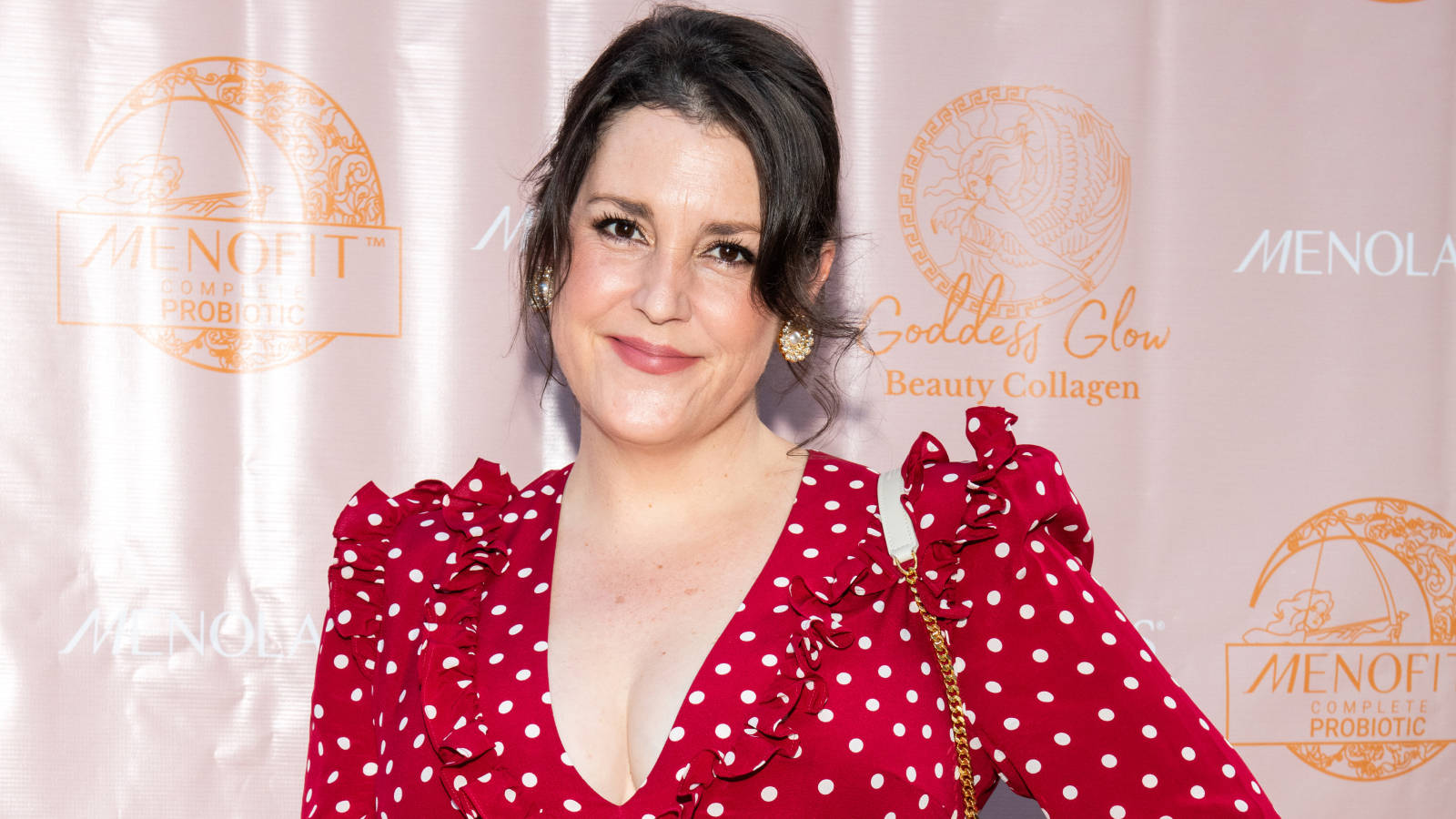 Actress Melanie Lynskey Red Polka Dot Dress Wallpaper