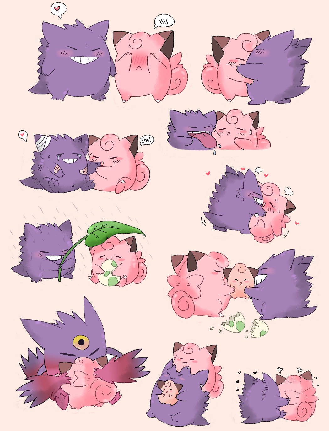 Adorable Clefairy And Gengar Art Wallpaper