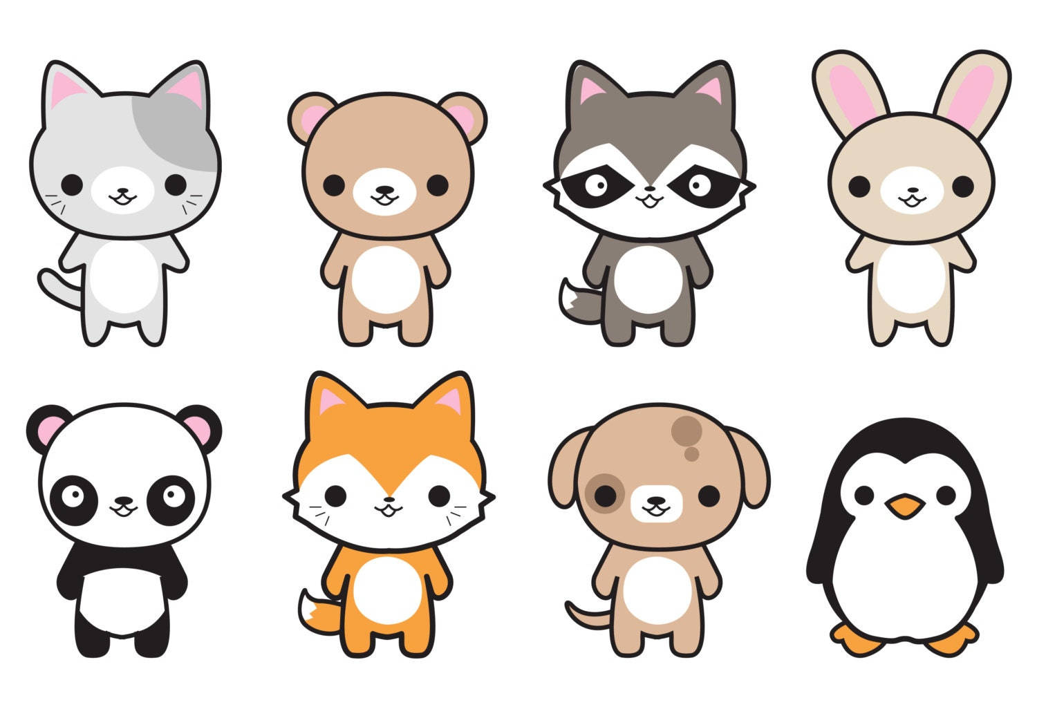 Adorable Ensemble Of Kawaii Cute Animals In Vibrant Hues Wallpaper