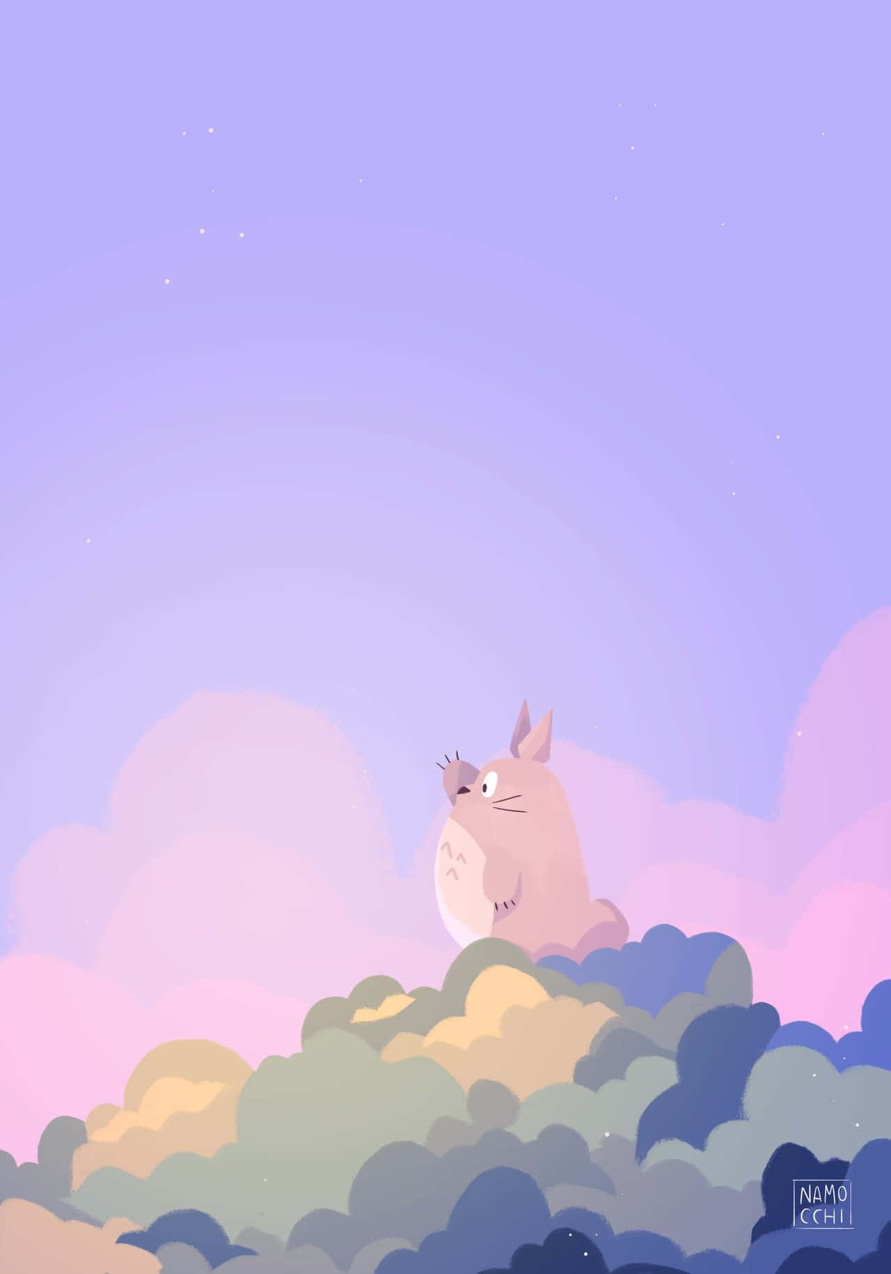 Adorable Totoro Purple Pastel Iphone Digital Art Wallpaper