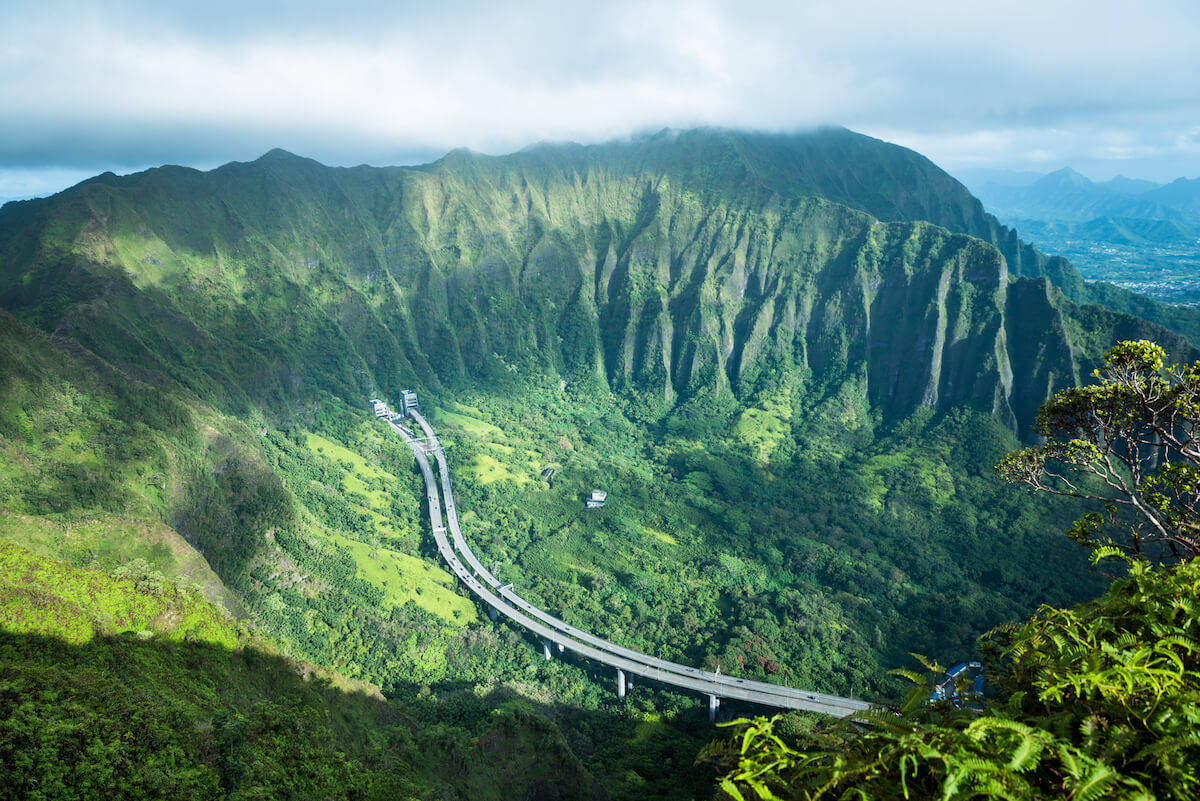 Aerial Shot Of Highway In Oahu Wallpaper